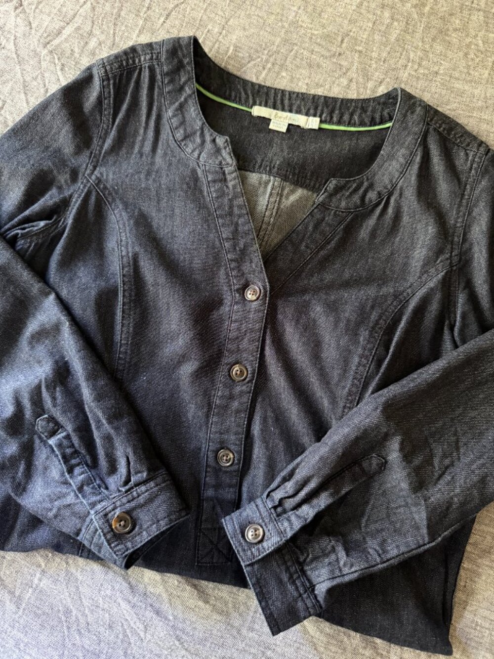 Boden Dark Wash Denim Shift Dress | Long Sleeve Button Placket | Size 8 - Picture 12 of 13